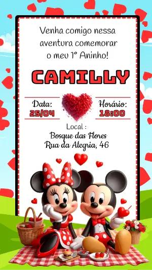 Convite Aniversário Mickey e Minnie Piquenique para Editar