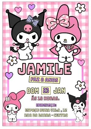 Convite de Aniversário Kuromi e My Melody para Editar