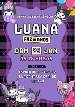 Convite de Aniversário Kuromi para Editar Online e Imprimir
