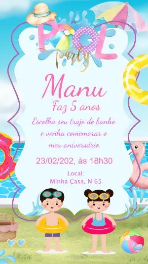 Convite Aniversário Pool Party Infantil para Editar Online