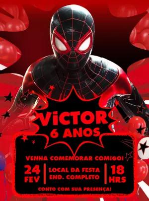 Convite Aniversário Homem Aranha Miles Morales para Editar