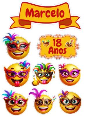 Topo de Bolo Aniversário Emojis Carnaval para Editar Online