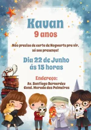 Convite Aniversário Harry Potter com Personagens para Editar Online