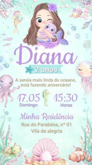 Vídeo Convite de Aniversário Sereia Fundo do Mar Editável
