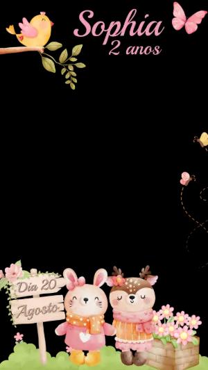 Moldura para Foto Aniversário Infantil Animais Fofos Editável