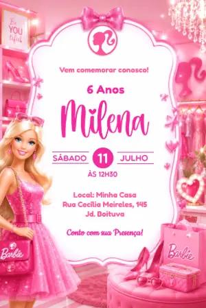 Convite de Aniversário Barbie Rosa Glamour para Editar