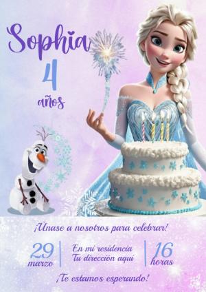 Invitación de Cumpleaños de Frozen con Elsa para Editar Online