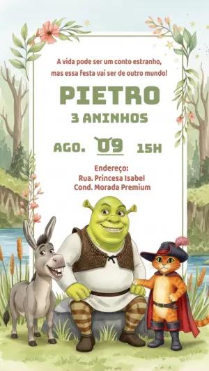 Convite de Aniversário Shrek com Personagens para Editar Online