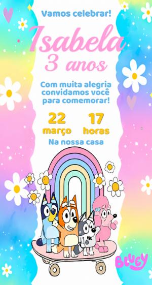 Convite de Aniversário Infantil Bluey e Bingo Editável