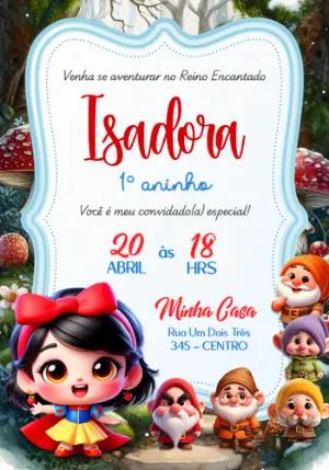 Convite de Aniversário Branca de Neve Bebê Fofa Editável