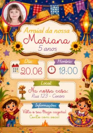 Convite de Aniversário Festa Junina com Foto para Editar