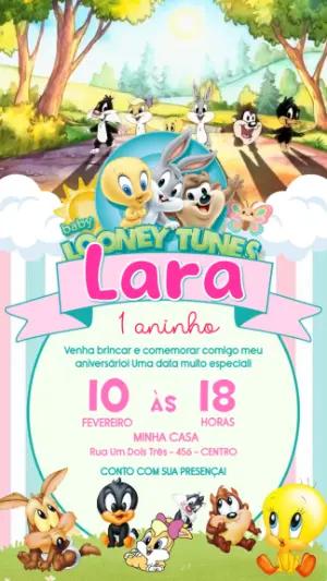 Convite Animado Baby Looney Tunes Aniversário Infantil Editável