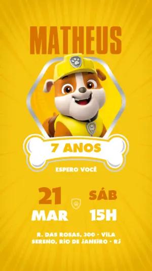 Convite Aniversário Patrulha Canina Rubble para Editar Online