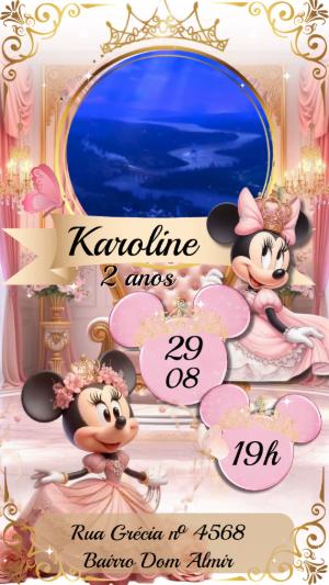 Convite Animado Minnie Realeza Rosa e Dourado para Editar