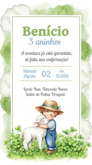 Convite Aniversário Fazendinha com Menino para Editar Online