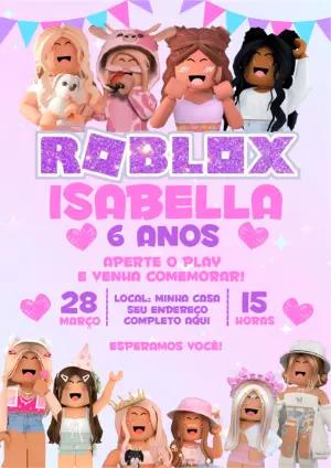 Convite de Aniversário Roblox Menina Rosa Editável