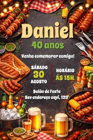 Convite de Aniversário Churrasco Rústico para Editar Online