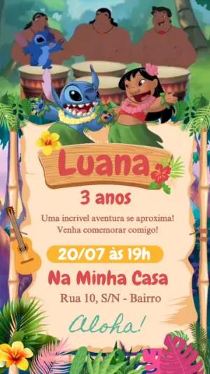 Convite Animado Aniversário Lilo e Stitch para Editar Online
