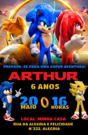 Convite de Aniversário Sonic Filme para Editar Online