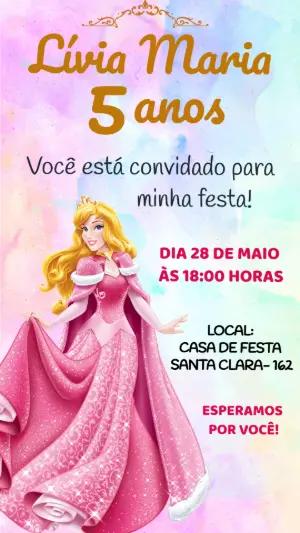 Convite Aniversário Princesa Aurora Rosa Editável