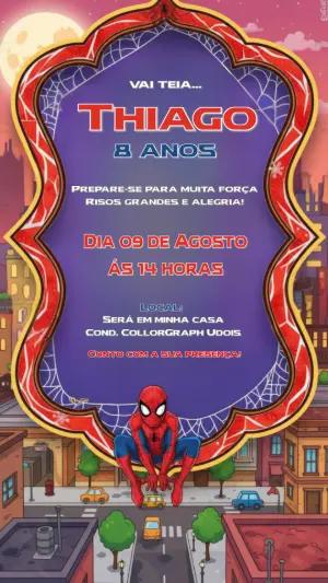 Convite Digital Homem-Aranha para Aniversário Infantil Editável
