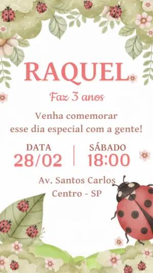 Convite Digital Aniversário Infantil Tema Joaninha Editável