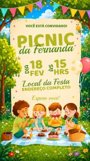 Convite de Aniversário Piquenique Infantil para Editar