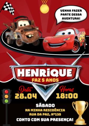 Convite Digital Carros: Festa de Aniversário para Editar