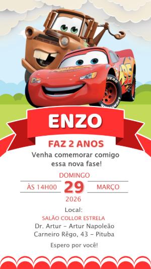 Convite de Aniversário Carros com McQueen e Mate para editar