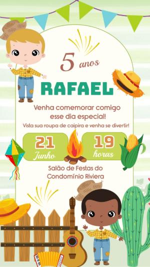 Convite Aniversário Festa Junina com Meninos para Editar Online