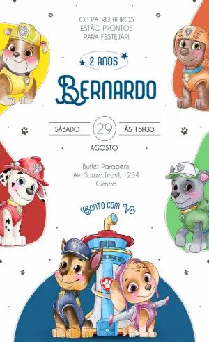 Convite de Aniversário Patrulha Canina Aquarela Editável