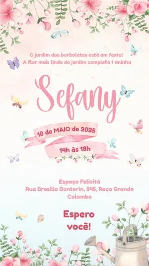 Convite Aniversário Jardim das Borboletas para Editar Online
