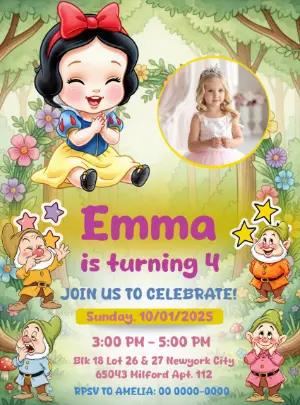 Editable Snow White Birthday Photo Invitation for Girls