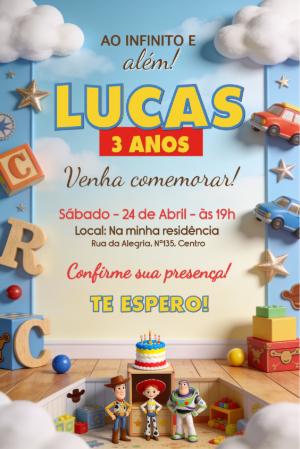 Convite de Aniversário Toy Story com Personagens para Editar