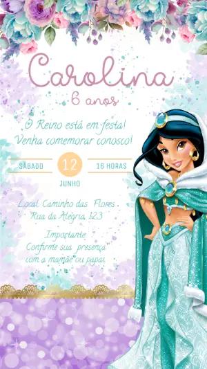 Convite de Aniversário Princesa Jasmine para Editar Online