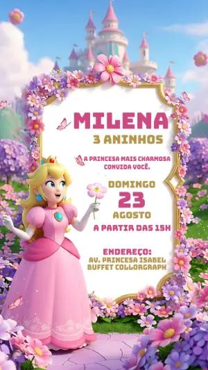 Convite de Aniversário Princesa Peach para Editar Online