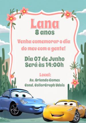 Convite de Aniversário Carros Menina para Editar Online