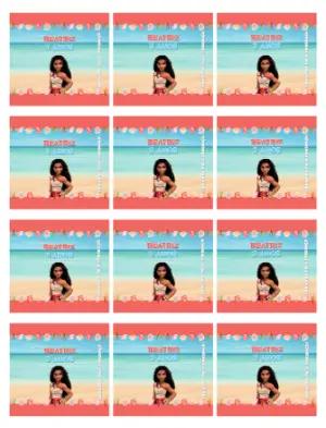 Adesivo para Bala Personalizada Moana para Aniversário Editável
