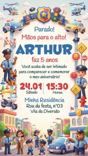 Convite de Aniversário Policial Infantil para Editar