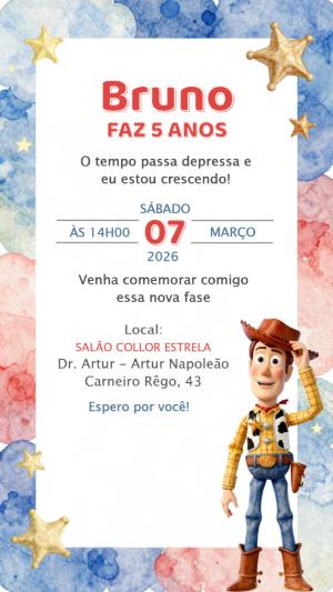 Convite de Aniversário Toy Story com Woody para Editar