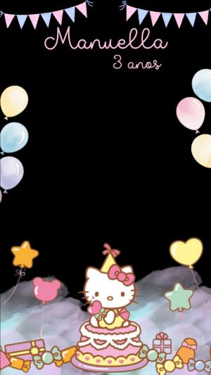 Moldura para Story Aniversário Hello Kitty Editável em Tons Pastéis