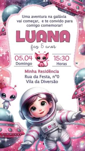 Convite Aniversário Astronauta Menina Rosa para Editar