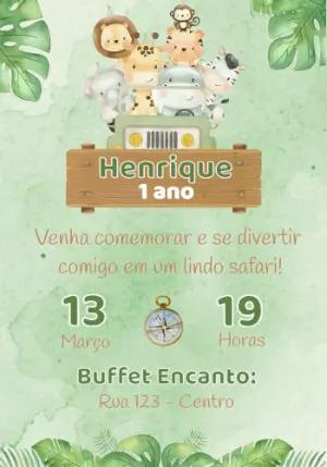Convite de Aniversário Safari Baby Aquarela para Editar