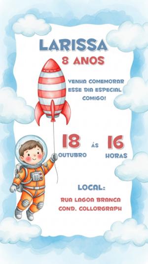 Convite de Aniversário Astronauta para Editar Online