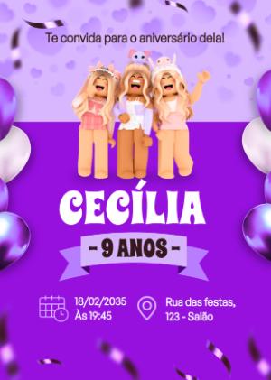 Convite de Aniversário Roblox Menina para Editar Online