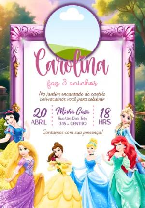 Convite Digital Princesas com Foto para Editar e Enviar