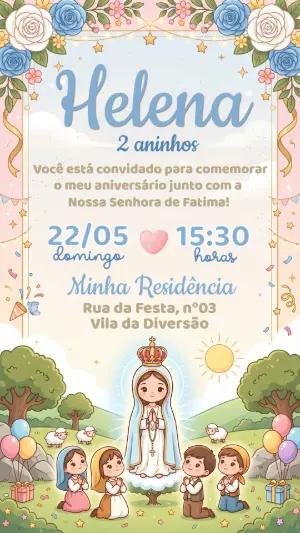 Convite de Aniversário Nossa Senhora de Fátima Editável
