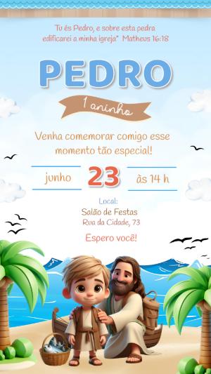 Convite de Aniversário Infantil Jesus e Pedro Modelo Editável