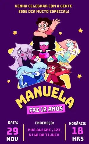 Convite de Aniversário Steven Universe com Personagens para Editar