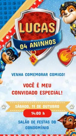 Convite de Aniversário Patrulha Canina Heróis Modelo Editável